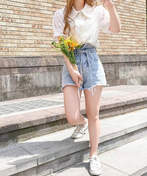 anown（アノン）の「ビッグカラー レースパフスリーブブラウス【ファッションインフルエンサーanchan×anown 限定コラボ】（シャツ/ブラウス・レディース・ホワイト/ピンク・S/M）」の14枚目の写真