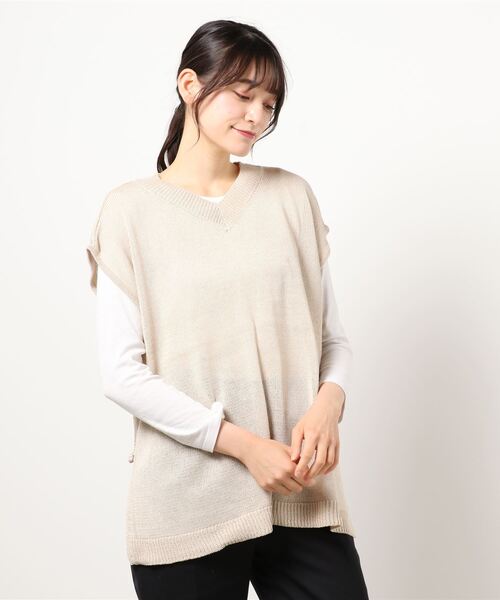 Samansa Mos2（サマンサ モスモス）の「前後着脇チャイナ釦ニットベスト（ベスト・レディース・ベージュ/キナリ/チャコール・ﾌﾘ-）」の6枚目の写真