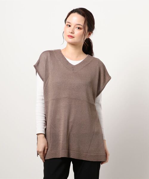 Samansa Mos2（サマンサ モスモス）の「前後着脇チャイナ釦ニットベスト（ベスト・レディース・ベージュ/キナリ/チャコール・ﾌﾘ-）」の7枚目の写真