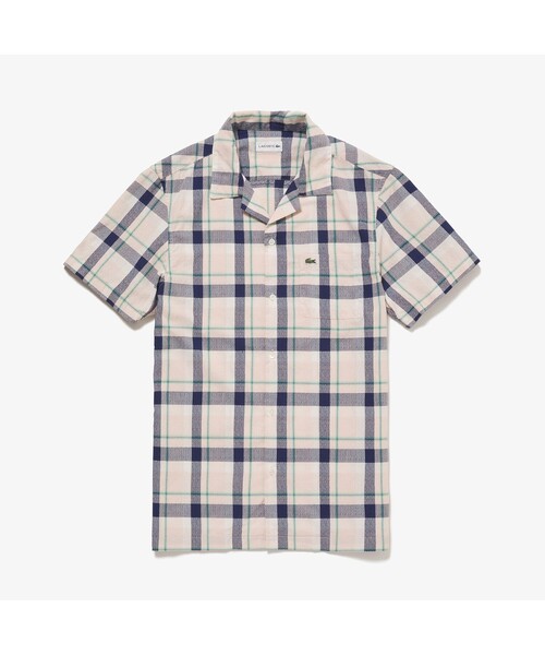 LACOSTE(ラコステ)の「オープンネックチェックシャツ(シャツ/ブラウス・メンズ・ネイビー/オレンジ/ピンクベージュ・40/38/39/41)」の2枚目の写真