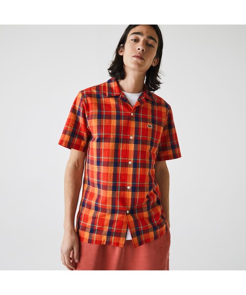 LACOSTE(ラコステ)の「オープンネックチェックシャツ(シャツ/ブラウス・メンズ・ネイビー/オレンジ/ピンクベージュ・40/38/39/41)」の4枚目の写真