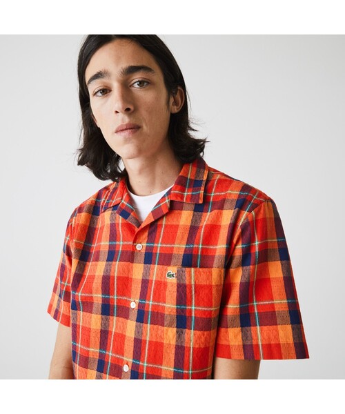 LACOSTE(ラコステ)の「オープンネックチェックシャツ(シャツ/ブラウス・メンズ・ネイビー/オレンジ/ピンクベージュ・40/38/39/41)」の6枚目の写真