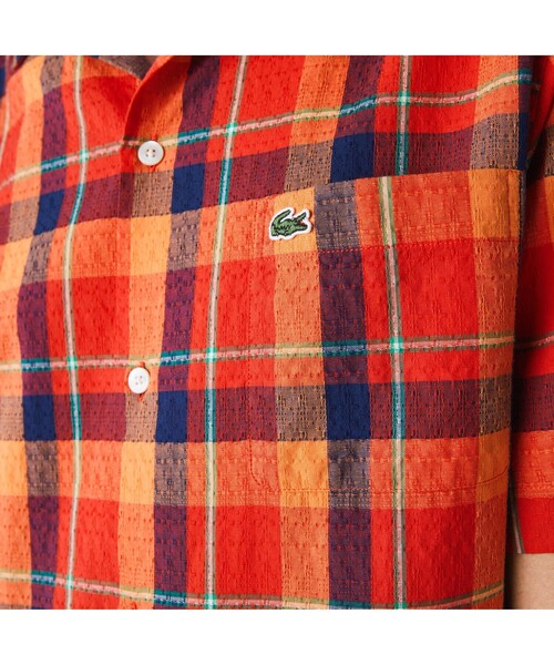 LACOSTE(ラコステ)の「オープンネックチェックシャツ(シャツ/ブラウス・メンズ・ネイビー/オレンジ/ピンクベージュ・40/38/39/41)」の7枚目の写真