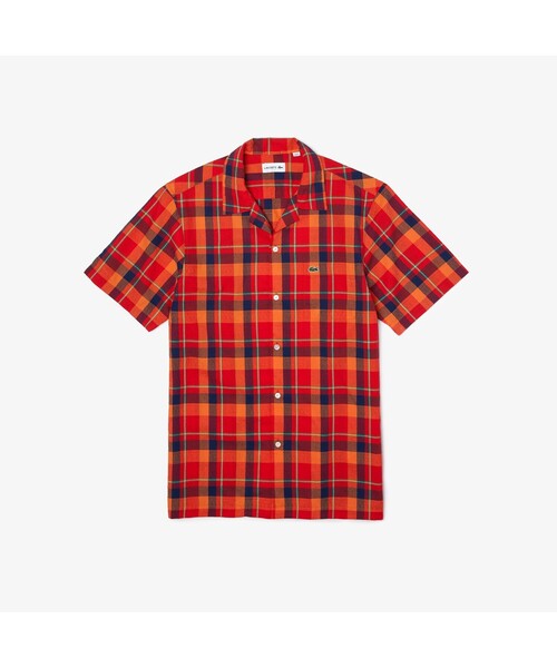 LACOSTE(ラコステ)の「オープンネックチェックシャツ(シャツ/ブラウス・メンズ・ネイビー/オレンジ/ピンクベージュ・40/38/39/41)」の9枚目の写真