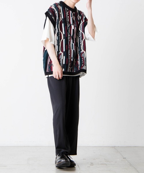 WEGO（ウィゴー）の「WEGO/総柄デザインベスト（ベスト・メンズ・ライトベージュ/ブラック/ブラック系その他・LARGE/MEDIUM）」の7枚目の写真