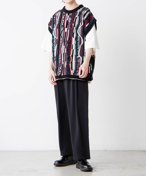 WEGO（ウィゴー）の「WEGO/総柄デザインベスト（ベスト・メンズ・ライトベージュ/ブラック/ブラック系その他・LARGE/MEDIUM）」の8枚目の写真