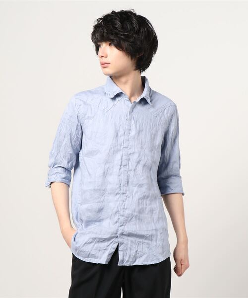 FranCisT_MOR.K.S.（フランシストモークス）の「FranCisT_MOR.K.S./フランシスト モークス/WASHED LINEN H/S SHIRT（シャツ/ブラウス・メンズ・ホワイト/ブラック/ラベンダー・2/3/4）」の8枚目の写真