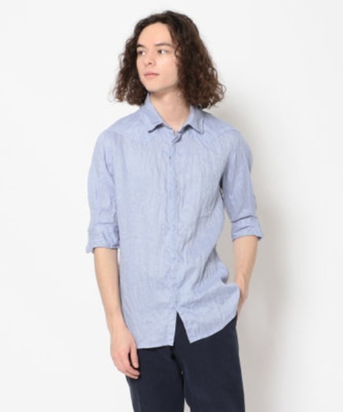 FranCisT_MOR.K.S.（フランシストモークス）の「FranCisT_MOR.K.S./フランシスト モークス/WASHED LINEN H/S SHIRT（シャツ/ブラウス・メンズ・ホワイト/ブラック/ラベンダー・2/3/4）」の9枚目の写真