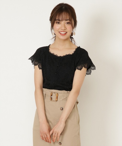 WILLSELECTION（ウィルセレクション）の「レースＭＩＸブラウス（シャツ/ブラウス・レディース・ブラック/オフホワイト/ピンク・MEDIUM）」の3枚目の写真