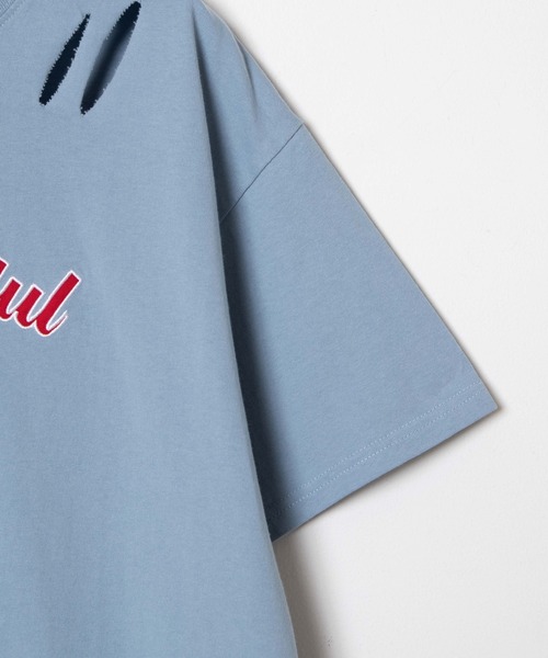 WEGO（ウィゴー）の「WEGO/ツイルワッペンダメージビックシルエットTシャツ（Tシャツ/カットソー・レディース・サックスブルー/スミクロ・FREE）」の16枚目の写真