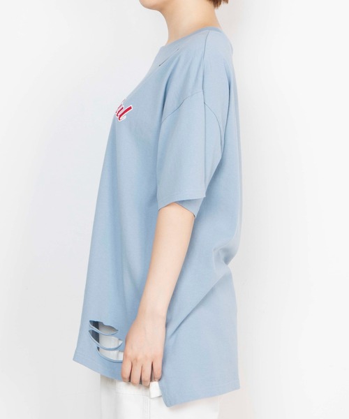 WEGO（ウィゴー）の「WEGO/ツイルワッペンダメージビックシルエットTシャツ（Tシャツ/カットソー・レディース・サックスブルー/スミクロ・FREE）」の10枚目の写真