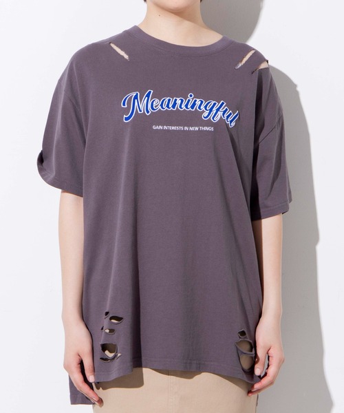 WEGO（ウィゴー）の「WEGO/ツイルワッペンダメージビックシルエットTシャツ（Tシャツ/カットソー・レディース・サックスブルー/スミクロ・FREE）」の8枚目の写真