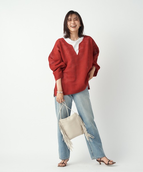 RIVE DROITE（リヴドロワ）の「大人の洗練されたデザインが魅力　ペイズリージャガードニット（ニット/セーター・レディース・ブラック/レッド・FREE）」の21枚目の写真