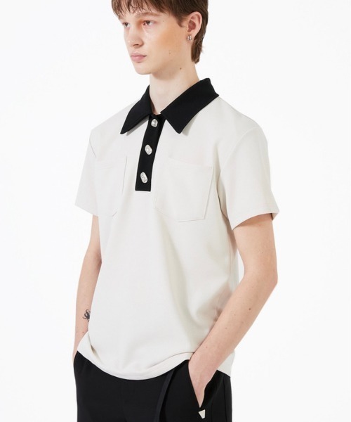 ESC STUDIO（イーエスシースタジオ）の「【ESC STUDIO】Button polo shirt（ポロシャツ・メンズ・ブラック/クリーム・ONE SIZE）」の15枚目の写真
