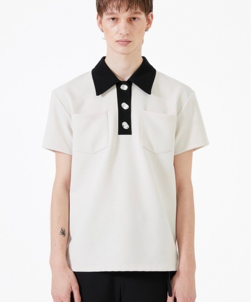 ESC STUDIO（イーエスシースタジオ）の「【ESC STUDIO】Button polo shirt（ポロシャツ・メンズ・ブラック/クリーム・ONE SIZE）」の14枚目の写真