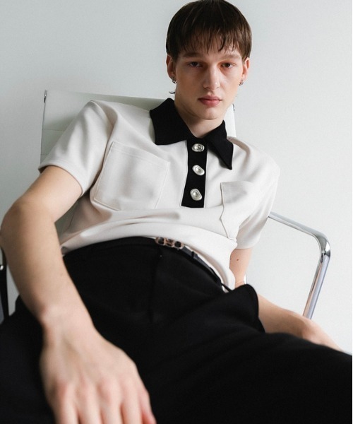 ESC STUDIO（イーエスシースタジオ）の「【ESC STUDIO】Button polo shirt（ポロシャツ・メンズ・ブラック/クリーム・ONE SIZE）」の20枚目の写真