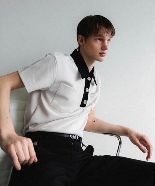 ESC STUDIO（イーエスシースタジオ）の「【ESC STUDIO】Button polo shirt（ポロシャツ・メンズ・ブラック/クリーム・ONE SIZE）」の21枚目の写真