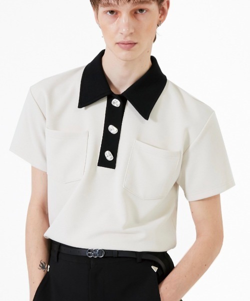 ESC STUDIO（イーエスシースタジオ）の「【ESC STUDIO】Button polo shirt（ポロシャツ・メンズ・ブラック/クリーム・ONE SIZE）」の13枚目の写真