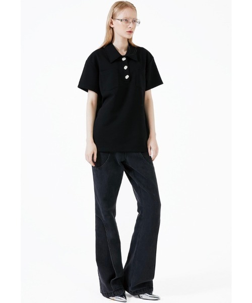 ESC STUDIO（イーエスシースタジオ）の「【ESC STUDIO】Button polo shirt（ポロシャツ・メンズ・ブラック/クリーム・ONE SIZE）」の11枚目の写真