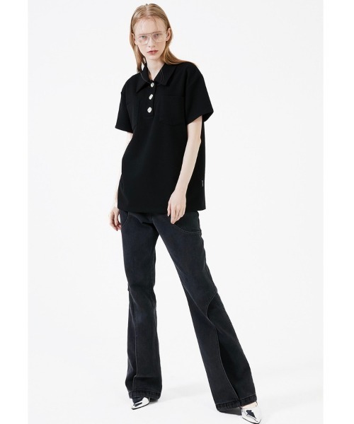 ESC STUDIO（イーエスシースタジオ）の「【ESC STUDIO】Button polo shirt（ポロシャツ・メンズ・ブラック/クリーム・ONE SIZE）」の10枚目の写真