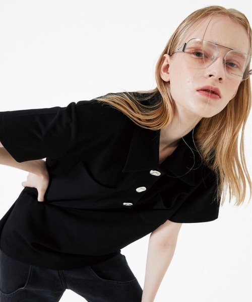 ESC STUDIO（イーエスシースタジオ）の「【ESC STUDIO】Button polo shirt（ポロシャツ・メンズ・ブラック/クリーム・ONE SIZE）」の6枚目の写真