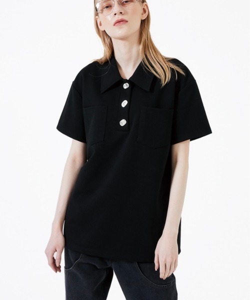 ESC STUDIO（イーエスシースタジオ）の「【ESC STUDIO】Button polo shirt（ポロシャツ・メンズ・ブラック/クリーム・ONE SIZE）」の4枚目の写真