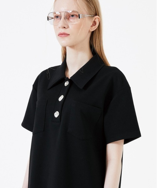 ESC STUDIO（イーエスシースタジオ）の「【ESC STUDIO】Button polo shirt（ポロシャツ・メンズ・ブラック/クリーム・ONE SIZE）」の7枚目の写真