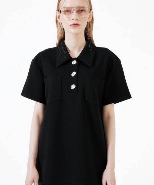 ESC STUDIO（イーエスシースタジオ）の「【ESC STUDIO】Button polo shirt（ポロシャツ・メンズ・ブラック/クリーム・ONE SIZE）」の3枚目の写真