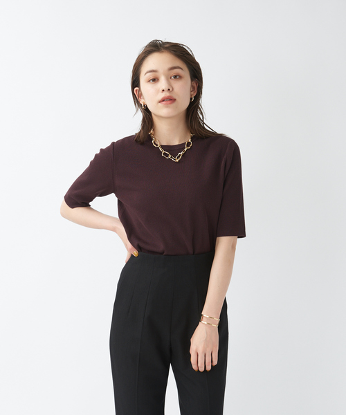 qualite（カリテ）の「ウォッシャブルクルーネックニットT（ニット/セーター・レディース・ダークブラウン/レッド/アイボリー・フリー）」の3枚目の写真