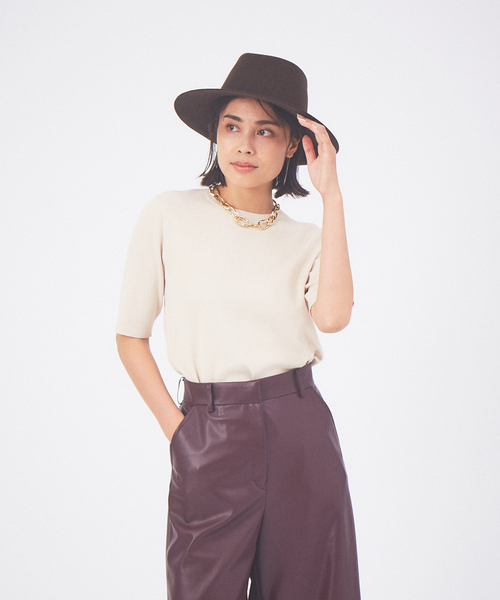 qualite（カリテ）の「ウォッシャブルクルーネックニットT（ニット/セーター・レディース・ダークブラウン/レッド/アイボリー・フリー）」の2枚目の写真