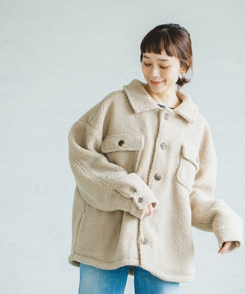 pairmanon（ペアマノン）の「【もこもこボア】【ママサイズ】シープボアCPOジャケット（ブルゾン・レディース・ミント/アイボリー/ベージュ/モカ・FREE）」の4枚目の写真