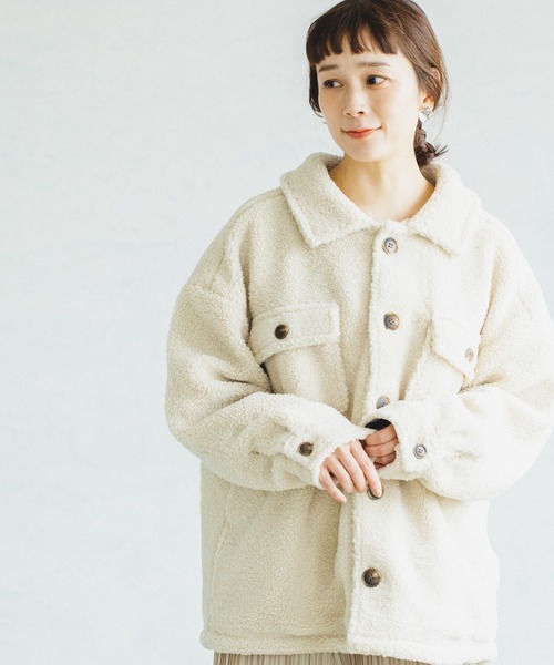 pairmanon（ペアマノン）の「【もこもこボア】【ママサイズ】シープボアCPOジャケット（ブルゾン・レディース・ミント/アイボリー/ベージュ/モカ・FREE）」の2枚目の写真