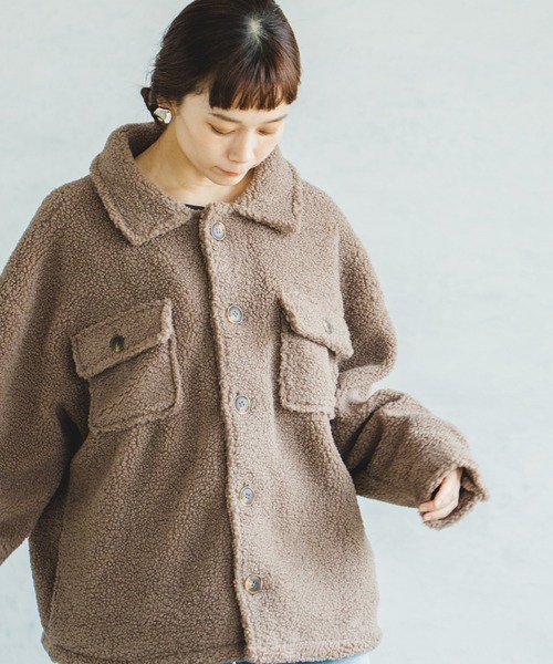 pairmanon（ペアマノン）の「【もこもこボア】【ママサイズ】シープボアCPOジャケット（ブルゾン・レディース・ミント/アイボリー/ベージュ/モカ・FREE）」の3枚目の写真