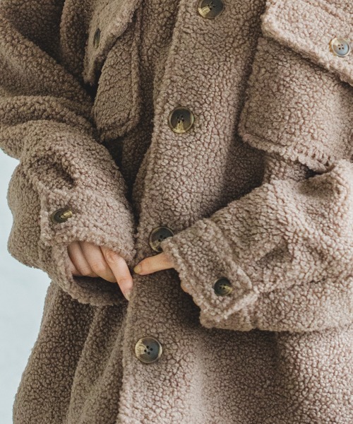 pairmanon（ペアマノン）の「【もこもこボア】【ママサイズ】シープボアCPOジャケット（ブルゾン・レディース・ミント/アイボリー/ベージュ/モカ・FREE）」の9枚目の写真