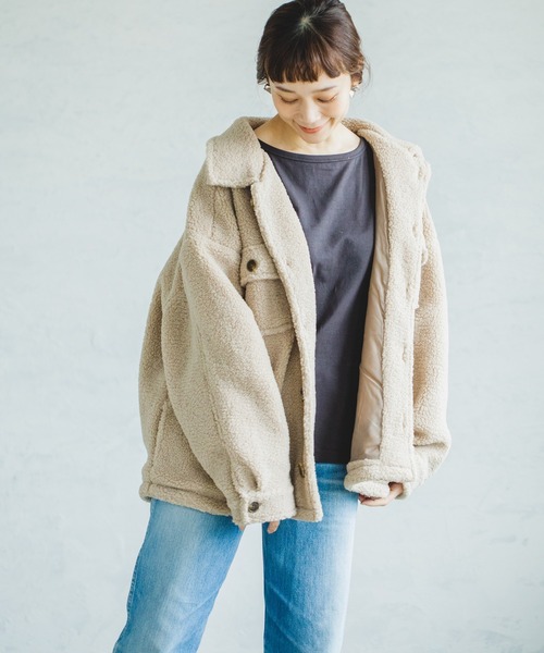 pairmanon（ペアマノン）の「【もこもこボア】【ママサイズ】シープボアCPOジャケット（ブルゾン・レディース・ミント/アイボリー/ベージュ/モカ・FREE）」の13枚目の写真