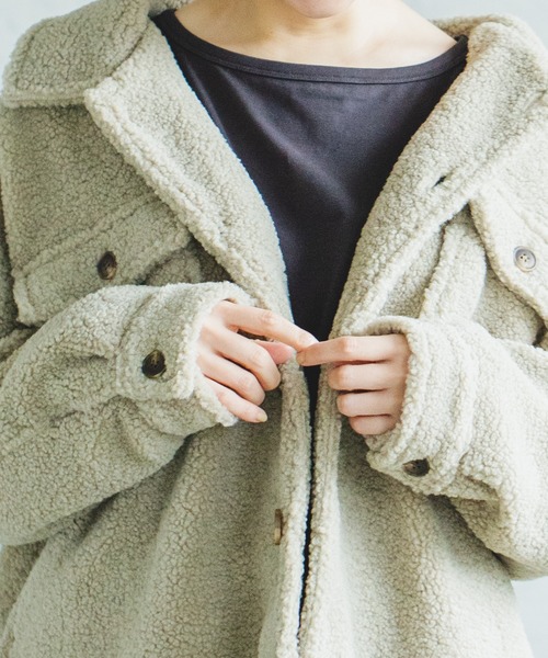 pairmanon（ペアマノン）の「【もこもこボア】【ママサイズ】シープボアCPOジャケット（ブルゾン・レディース・ミント/アイボリー/ベージュ/モカ・FREE）」の16枚目の写真