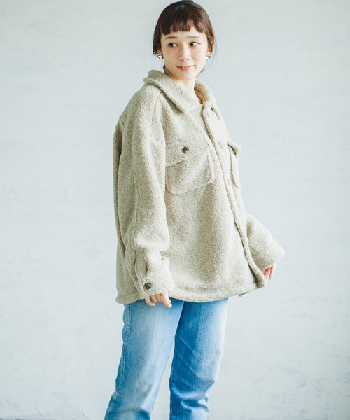 pairmanon（ペアマノン）の「【もこもこボア】【ママサイズ】シープボアCPOジャケット（ブルゾン・レディース・ミント/アイボリー/ベージュ/モカ・FREE）」の18枚目の写真