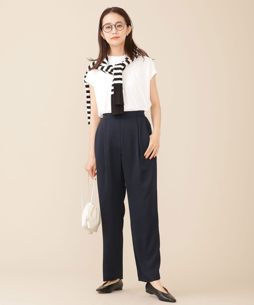 NANO universe（ナノユニバース）の「サッカーサテンイージーギャザーパンツ（その他パンツ・レディース・ブラウン/ネイビー/アイボリー・36/38）」の4枚目の写真