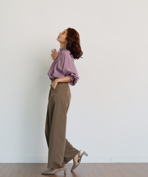 LADYMADE（レディメイド）の「ハーフプリーツアシメワイドパンツ（その他パンツ・レディース・グレー/ライトベージュ/カーキ・FREE）」の12枚目の写真