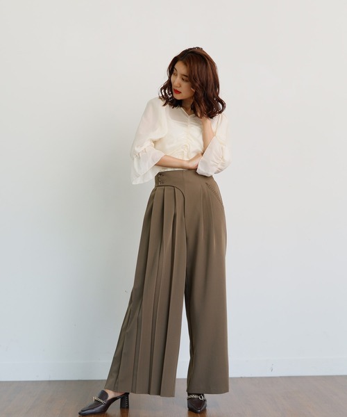 LADYMADE（レディメイド）の「ハーフプリーツアシメワイドパンツ（その他パンツ・レディース・グレー/ライトベージュ/カーキ・FREE）」の17枚目の写真