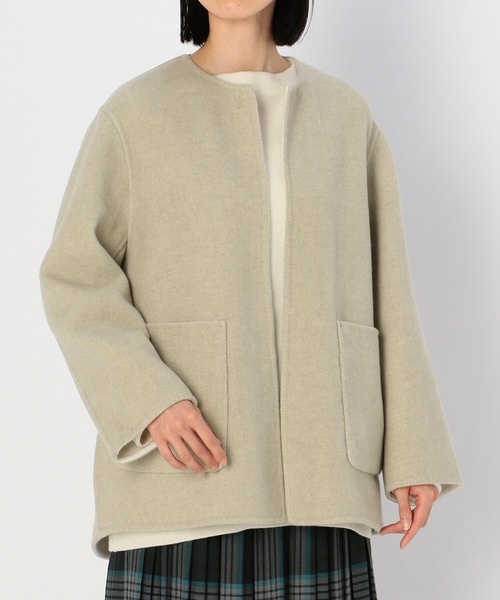 LE GLAZIK リバーシブル エアリーウール リバー ノーカラーコート LE