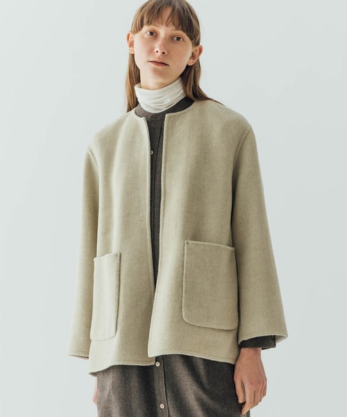 LE GLAZIK】エアリーウール リバーノーカラーコート WOMEN