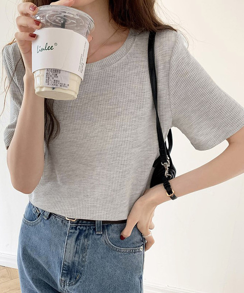 Bifrost(ビフレスト)の「ワッフルクルーネックTシャツ(Tシャツ/カットソー・レディース・ホワイト/ブラック/グレー・L/M)」の3枚目の写真