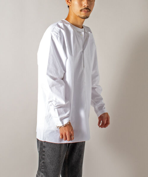 GLOSTER（グロスター）の「【GLOSTER/グロスター】オーガニックコットン スモックシャツ（シャツ/ブラウス・メンズ・ホワイト/ブラック/サックスブルー・MEDIUM/LARGE）」の12枚目の写真