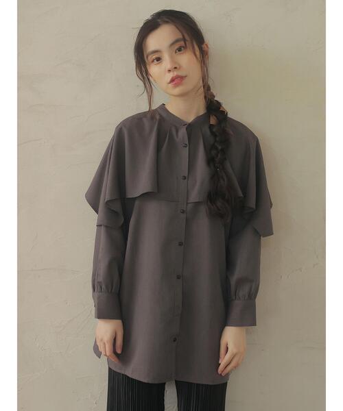 ELENCARE DUE（エレンカーレデュエ）の「・ELENCARE DUE ケープレイヤードチュニック＊（シャツ/ブラウス・レディース・チャコールグレー/ブラック/ライトベージュ・FREE）」の6枚目の写真