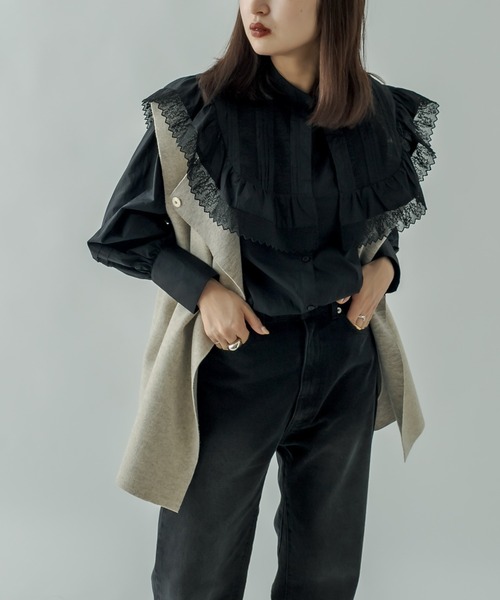 mystic（ミスティック）の「衿付きブラウス（シャツ/ブラウス・レディース・ブラック/オフホワイト・FREE）」の6枚目の写真