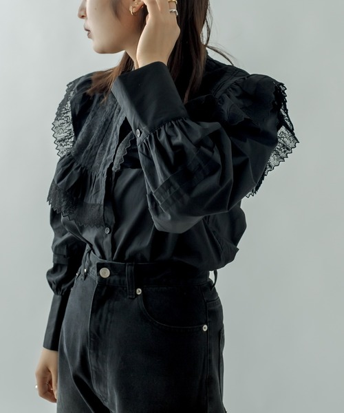 mystic（ミスティック）の「衿付きブラウス（シャツ/ブラウス・レディース・ブラック/オフホワイト・FREE）」の9枚目の写真