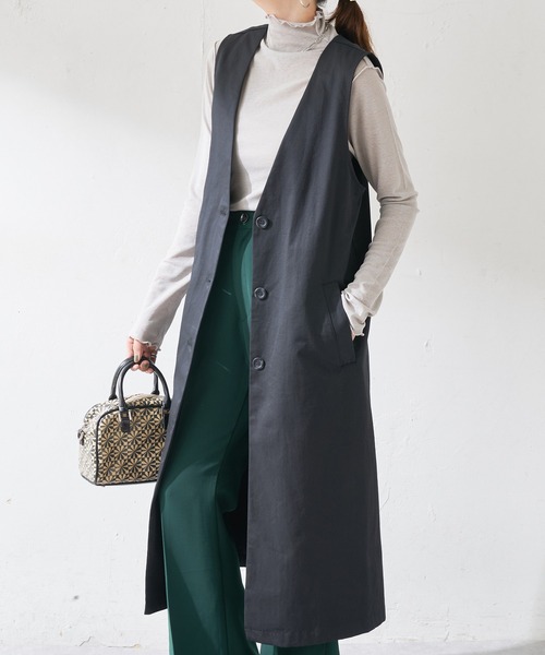 DISCOAT(ディスコート)の「ノーカラーロングジレ(シャツ/ブラウス・レディース・ブラック/モカ・FREE)」の2枚目の写真