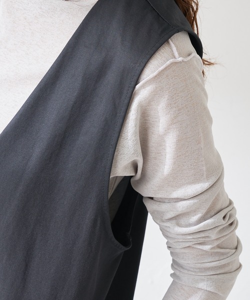 DISCOAT(ディスコート)の「ノーカラーロングジレ(シャツ/ブラウス・レディース・ブラック/モカ・FREE)」の20枚目の写真