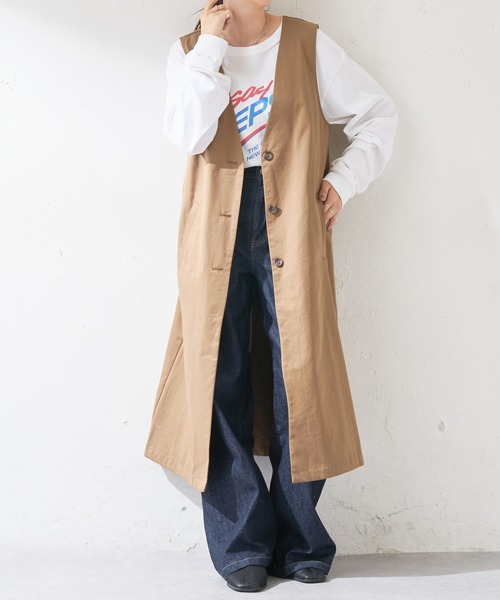 DISCOAT(ディスコート)の「ノーカラーロングジレ(シャツ/ブラウス・レディース・ブラック/モカ・FREE)」の6枚目の写真